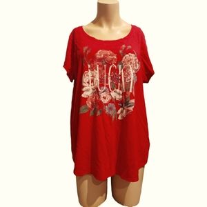 Lucky Brand Red Floral Logo Short Sleeve Tee